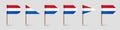 Realistic various Dutch toothpick flags. Souvenir from Netherlands. Wooden toothpicks with paper flag. Location mark Royalty Free Stock Photo