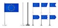 Realistic various European table flags on a chrome steel pole. Souvenir from Europe. Desk flag made of paper or fabric