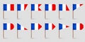 Realistic various French toothpick flags. Souvenir from France. Wooden toothpicks with paper flag. Location mark, map