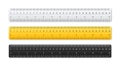 Realistic various plastic rulers with measurement scale and divisions, measure marks. School ruler, centimeter and inch