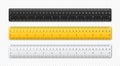 Realistic various plastic rulers with measurement scale and divisions, measure marks. School ruler, centimeter and inch Royalty Free Stock Photo