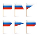 Realistic various Russian toothpick flags. Souvenir from Russia. Wooden toothpicks with paper flag. Location mark, map Royalty Free Stock Photo