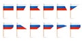 Realistic various Russian toothpick flags. Souvenir from Russia. Wooden toothpicks with paper flag. Location mark, map Royalty Free Stock Photo
