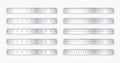 Realistic various shiny metal rulers with measurement scale and divisions, measure marks. School ruler, centimeter and