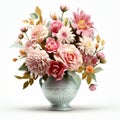 Realistic Vase With Blooming Flowers And Vintage Charm