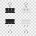 Realistic vector binder clip icon set on transparent backgraund. Design tamplate, mockup in EPS10.