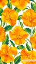 Realistic, vector botanical background with yellow pansies flowers, hand-drawn viola vertical background. Royalty Free Stock Photo