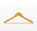 Realistic vector clothes coat wooden hanger close up isolated on white background. Vector stock illustration