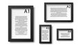 Realistic vector collection picture frames in black. For presentation mock up, isolated on white background