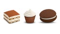 Realistic vector confectionery. Tiramisu cupcake whoopi pie illustration.
