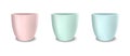 Realistic vector empty flower pot set, pastel colors - pink, green and blue. Closeup isolated on white background Royalty Free Stock Photo