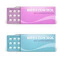 Realistic vector female oral contraceptive pills blister with clipping path and opened packing on white background