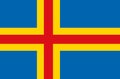 Realistic vector flag of the Aland Islands. An archipelago in the Baltic Sea at the entrance to the Gulf of Bothnia, the