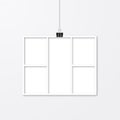 Realistic vector frame hanging with binder clips. White paper frame. Collage layout template. Mock up for photographers Royalty Free Stock Photo