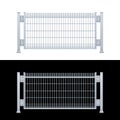 Realistic vector galvanized sheet metal fence panel. Rectangular steel mesh V type.