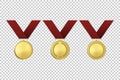 Realistic vector golden award medals icon set. Closeup isolated on transparent background. Design template, mockup in Royalty Free Stock Photo