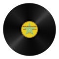 Realistic vector gramophone vinyl record in retro style with yellow label. Vintage audio plastic disk Royalty Free Stock Photo