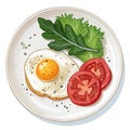 Breakfast fried egg tomato and green salad Royalty Free Stock Photo