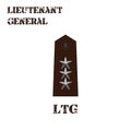 Realistic vector icon of the chevron of the Lieutenant general of the US Army. Description and abbreviated name