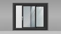 3d realistic vector icon illustration. Black sliding window frame in the wall.