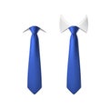 3d realistic vector icon illustration set. Blue silk neck tie with white collar.