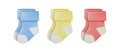 3d realistic vector icon illustration set. Cute knitted baby boy and girl socks. Royalty Free Stock Photo