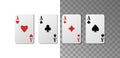 3d realistic vector icon. Playing cards of aces of diamonds clubs spades and hearts on white background.