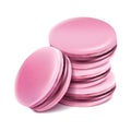 Realistic vector icon. Strawberry macaroons in stack for emblem or menu. Isolated