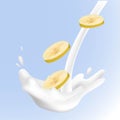 Realistic vector illustration banana sweet milk splashes