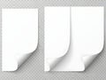 Realistic vector illustration of blank white paper sheets with curled edges for mockups Royalty Free Stock Photo