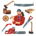 Realistic vector illustration of carpentry items for sawing wood Royalty Free Stock Photo