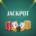 Realistic vector illustration of casino online gambling game with creative playing card, casino chips and gold coin
