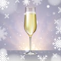 Realistic vector illustration of champagne glass on blurred holiRealistic vector illustration of champagne glass on blurred holida