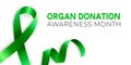 Realistic vector illustration of green ribbon awareness symbol. Organ donation, liver cancer, mental health and other illness Royalty Free Stock Photo