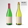 Realistic vector illustration of green wine bottle Isolated on transparent background. Front view of the wine bottle