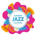 Summer jazz music festival label. Concept of music banner with trumpets.