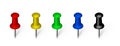Realistic vector illustration of multicolored pushpins isolated