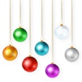 Realistic vector illustration with set of isolated bright colorful christmas ornaments