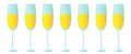 Realistic vector illustration set of transparent champagne glasses with sparkling white wine, on white background. Love Royalty Free Stock Photo