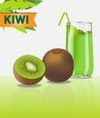 Realistic, vector image of a kiwi fruit on a background of leaves Royalty Free Stock Photo