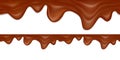 Realistic vector melted chocolate seamless horizontal border. Flowing liquid chocolate.