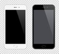 Realistic Vector Mobile Phone. Smartphone mock-up. Black and white phones on transparent background Royalty Free Stock Photo