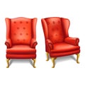 Realistic vector old fashion vintage red chair in front and side view. Isolated icon illustration on white background Royalty Free Stock Photo