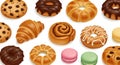Realistic vector pastry flat lay assorted bakery pastries isolated on white background culinary food Royalty Free Stock Photo