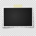 Realistic vector photo frame with retro figured edges on piece of sticky, adhesive tape placed vertically. Template photo design Royalty Free Stock Photo