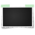 Realistic vector photo frame with retro figured edges on two piecies of sticky, adhesive tape placed horizontally on white