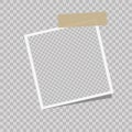 Realistic vector photo frame with straight edges on sticky tape placed vertically. Royalty Free Stock Photo