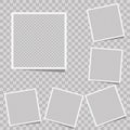 Realistic vector photo frame with straight edges on sticky tape placed vertically. Royalty Free Stock Photo