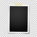 Realistic vector photo frame with straight edges on sticky tape placed vertically. Template photo design Royalty Free Stock Photo