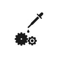 Realistic vector pipette and gears icon. A narrow tube with a rubber tip for drawing in liquid. Lubrication of parts